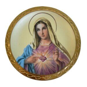 Immaculate Heart of Mary Plate Decorative 7.5" Golden Ornate Rim